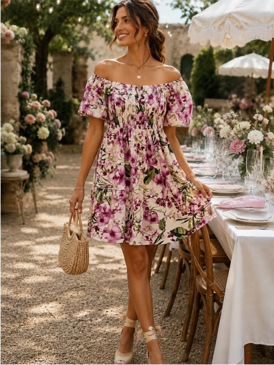 Maison Tara Dresses & Skirts - Floral Smocked Puff Sleeve Mini Dress XL Nursing Bump Friendly Summer Cotton